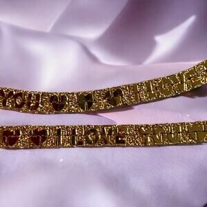 Vintage Gold Nugget I Love You Bracelet And Necklace Reversible 7.5 & 19 Inches